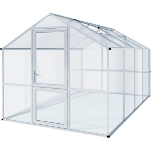 KGT Gewächshaus Alu blank, 10 m², mit Tür und Dachfenster für Pflanzenzucht.