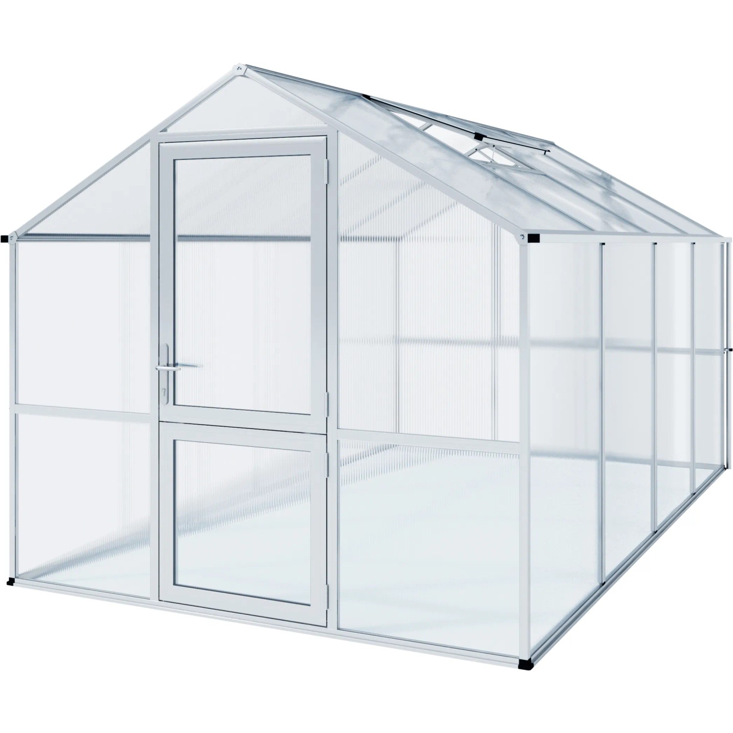 KGT Gewächshaus Alu blank, 10 m², mit Tür und Dachfenster für Pflanzenzucht.