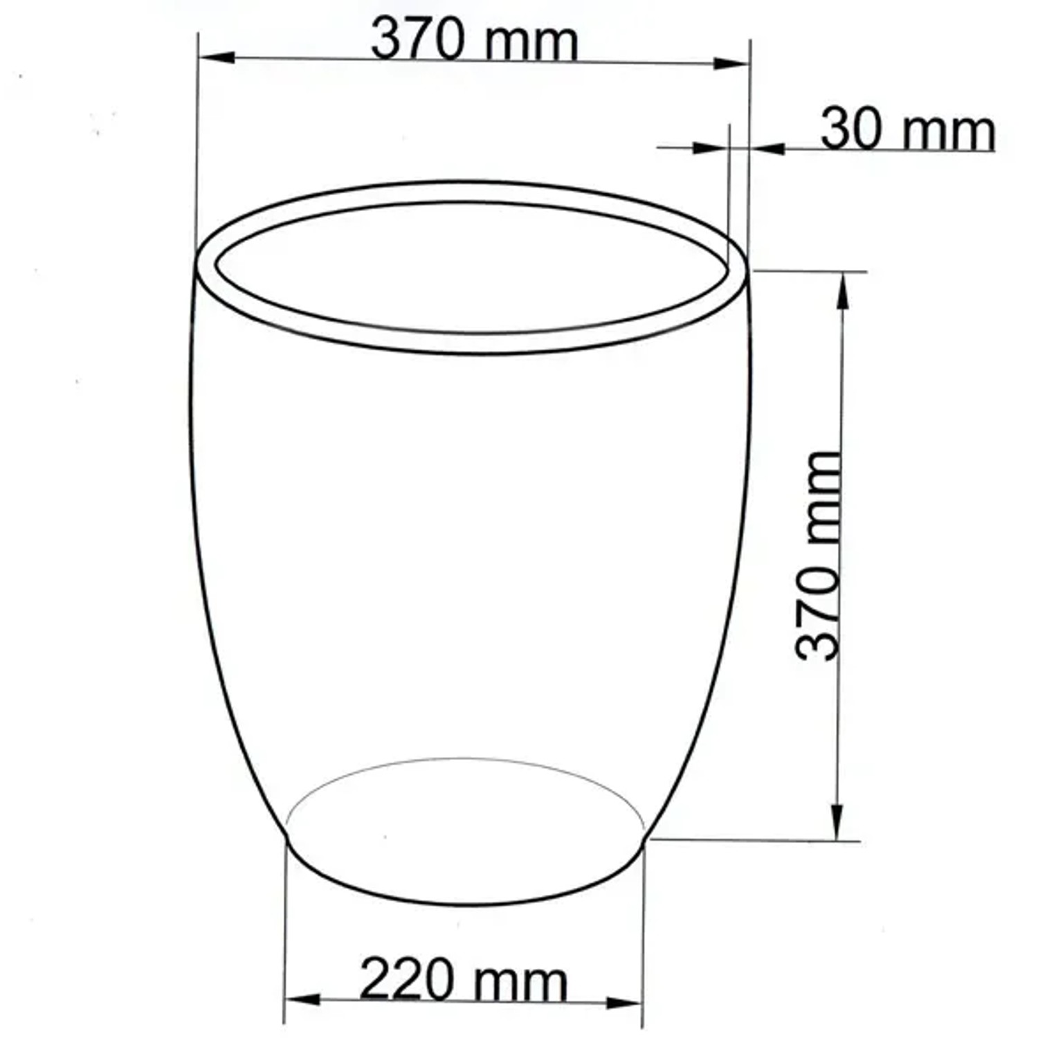 Skizze: Konischer Polyrattan Pflanzkübel, Mocca, 37x37cm. Maße und Details.