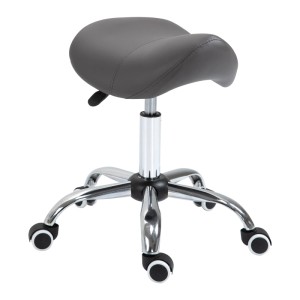 Grauer HOMCOM Drehstuhl mit ergonomischem Sattelsitz, gepolstert, höhenverstellbar, auf Rollen. Ideal als Kosmetikhocker.