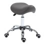 Grauer HOMCOM Drehstuhl mit ergonomischem Sattelsitz, gepolstert, höhenverstellbar, auf Rollen. Ideal als Kosmetikhocker.