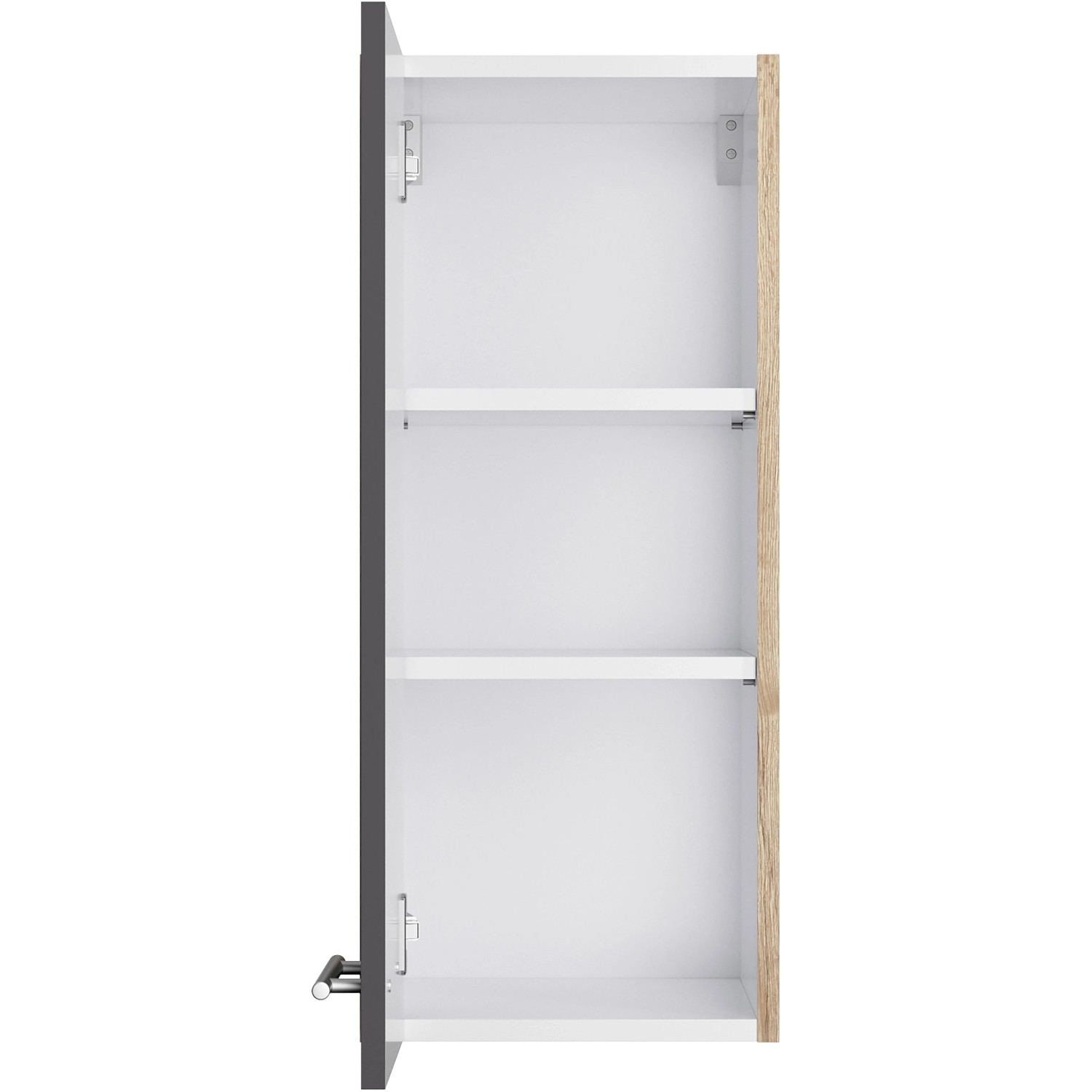 Offener Optifit Küchen-Hängeschrank Jonte984, 30 cm breit, Anthrazit und Wildeiche Dekor mit zwei Einlegeböden.