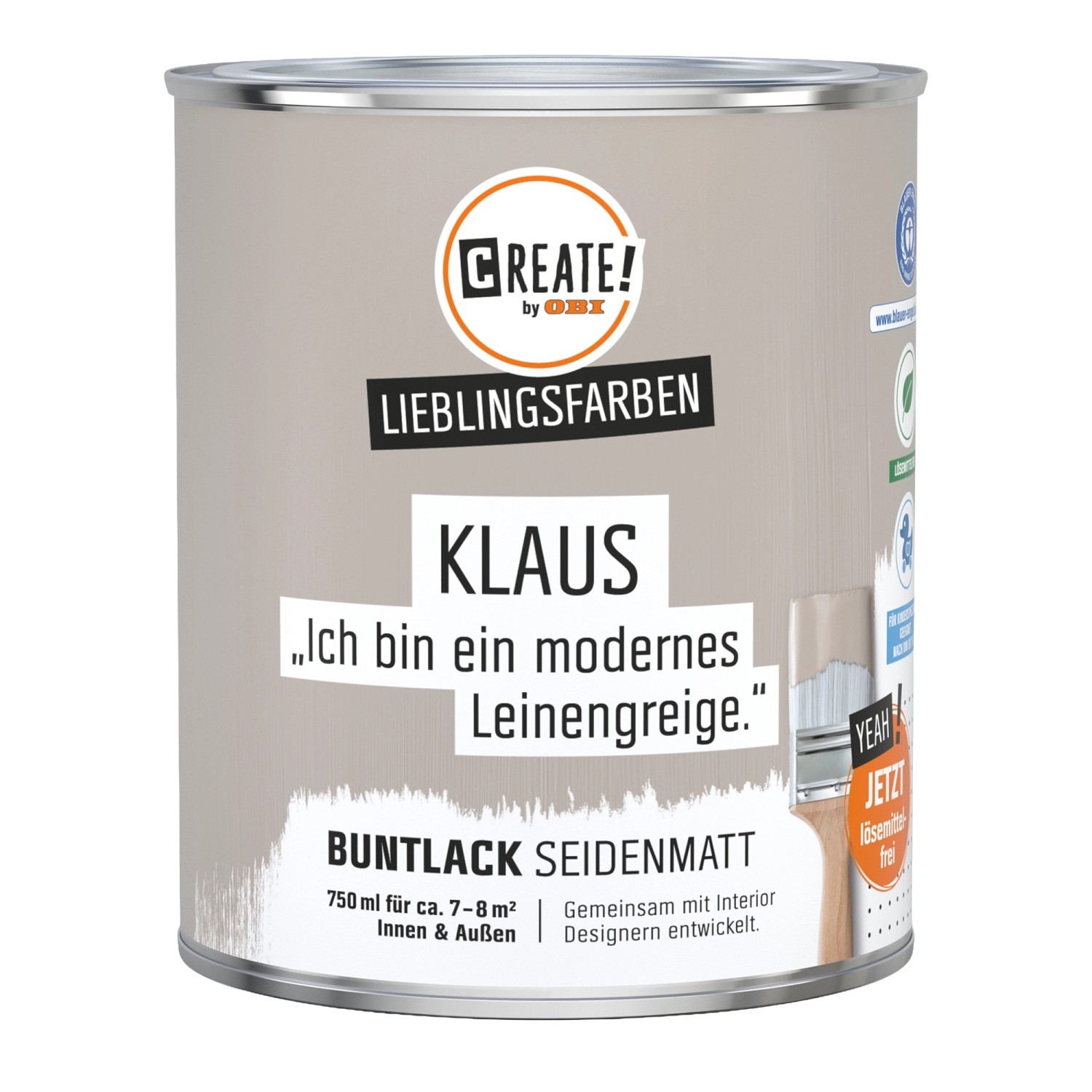 CREATE! by OBI Buntlack Lieblingsfarbe Klaus Leinengreige Seidenmatt 0,75 l