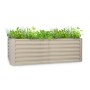 Rechteckiges, sandfarbenes Blumfeldt High Grow Straight Hochbeet (200x60x100 cm) aus Stahl, bepflanzt mit Kräutern.