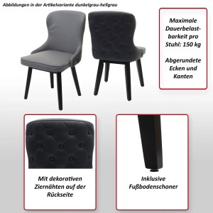 6er-Set Polsterstühle: Esszimmerstühle M60 in Dunkelgrau und Hellgrau mit Ziernähten und Holzgestell.