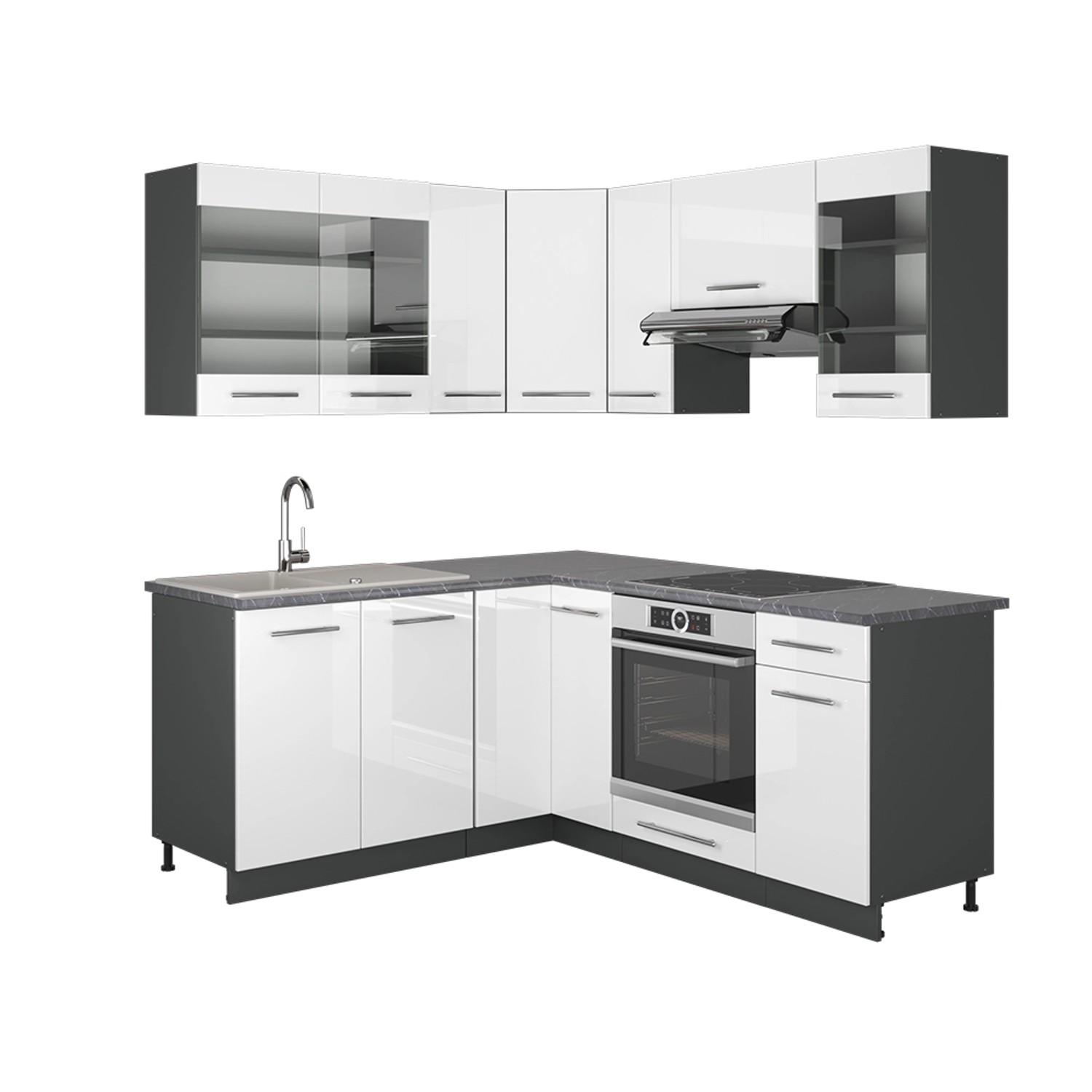 Vicco Fame-Line Eckküche Weiß Hochglanz/Anthrazit 160 x 190 cm AP Anthrazit günstig online kaufen