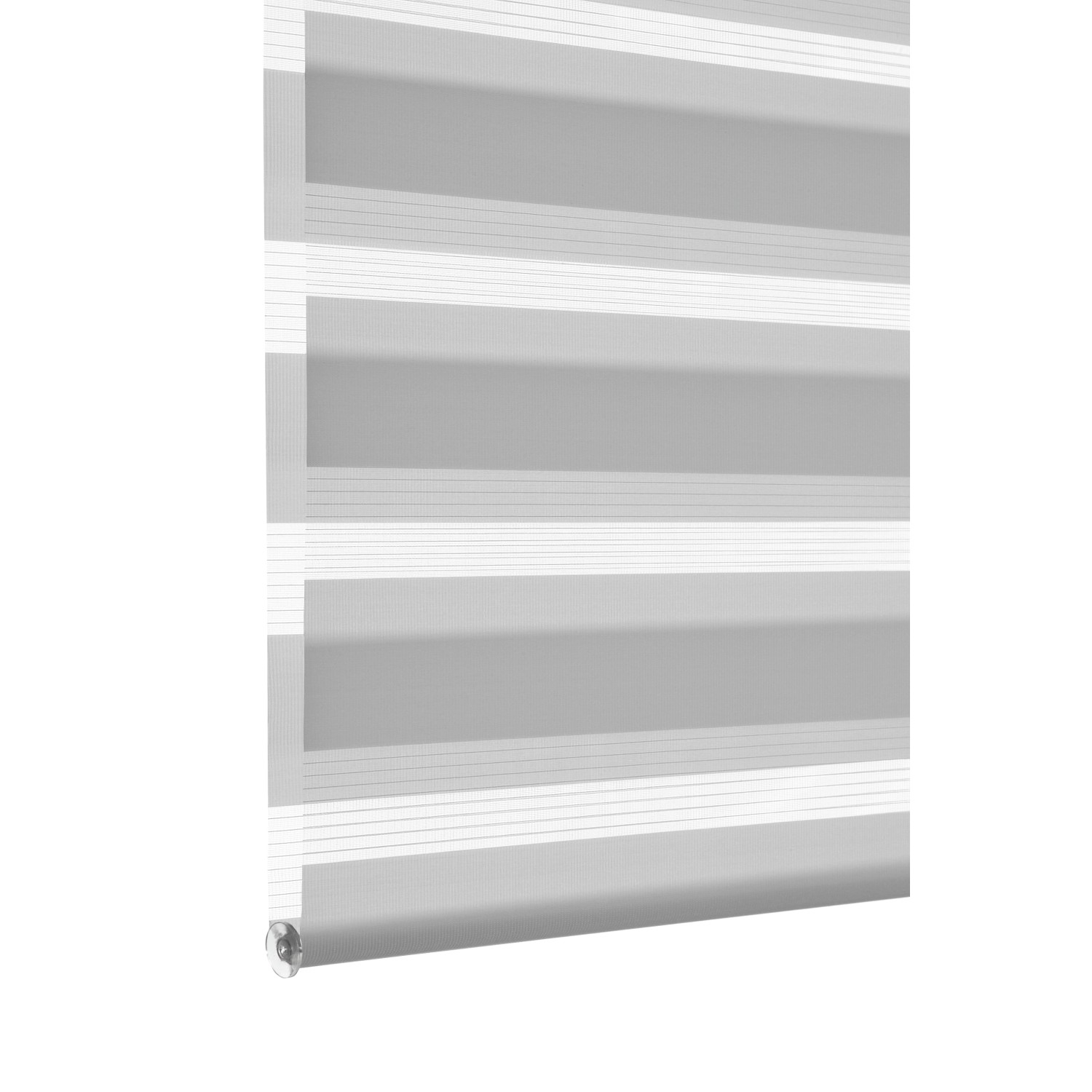 Graues Gardinia Doppelrollo EasyFix, 90x150 cm, mit transparenten und blickdichten Streifen.
