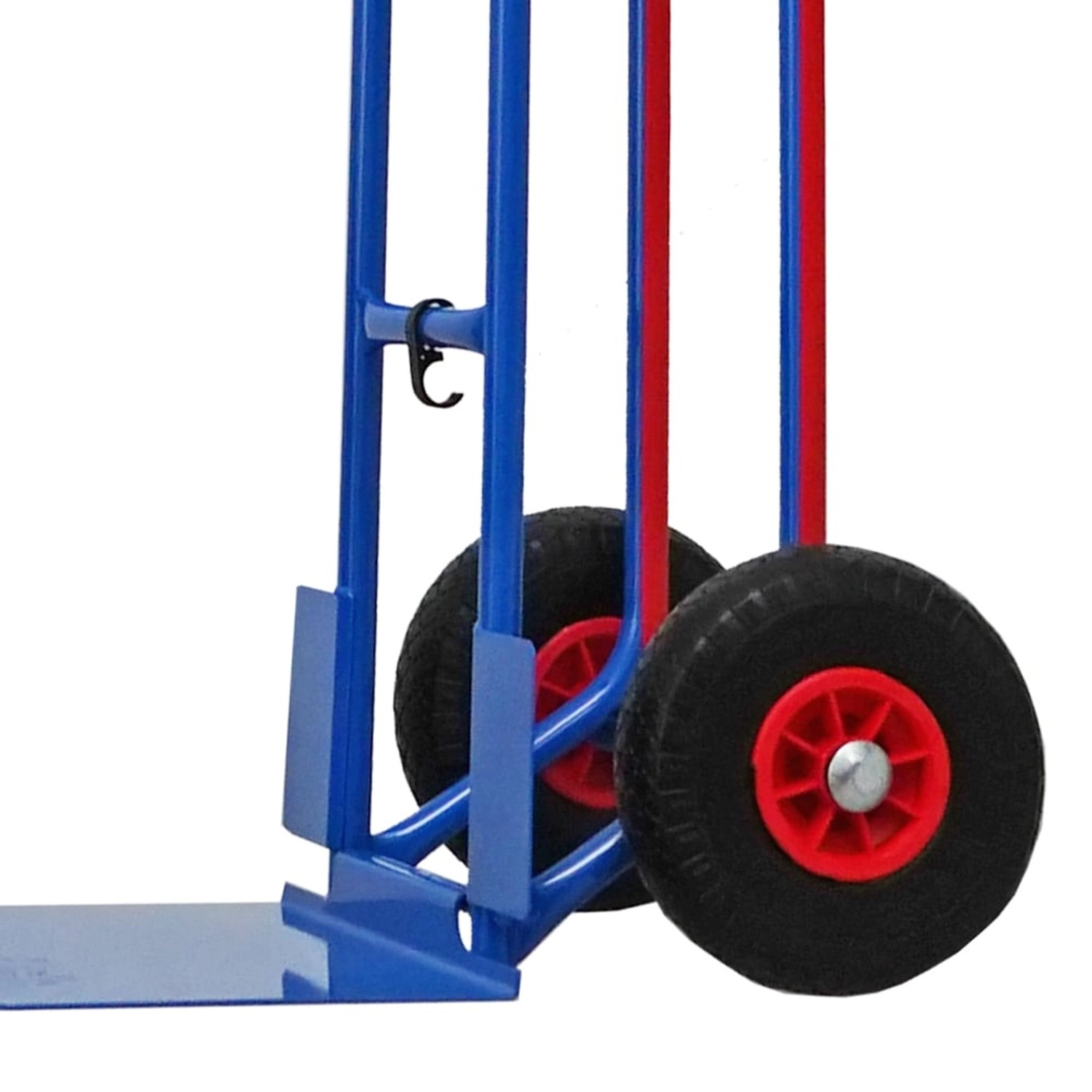 Blaue PROREGAL Sackkarre RAGNAR mit klappbarer Schaufel und pannensicheren Rädern.