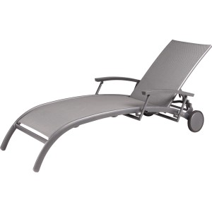 Anthrazitfarbene Rollliege Larino mit verstellbarer Rückenlehne und Rädern.