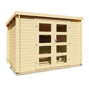 Finn Art Finn art Blockhaus 28mm Flachdach Gartenhaus aus Holz Funny 13 3x2m mit Fußboden