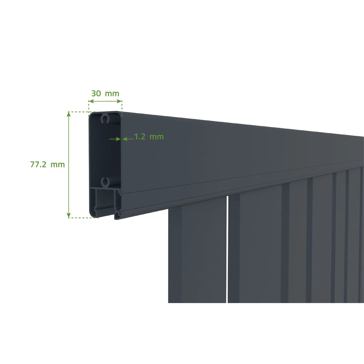 Detailaufnahme Casanoov Gartentor Veymont Grau mit Maßangaben zum Rahmen.