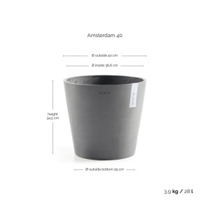 Grauer Ecopots Pflanztopf Amsterdam, Ø 40 cm, ideal für Innen- und Außenbereich.
