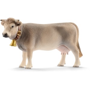 Schleich Farm World Braunvieh Kuh, detailgetreue Spielfigur mit Glocke.