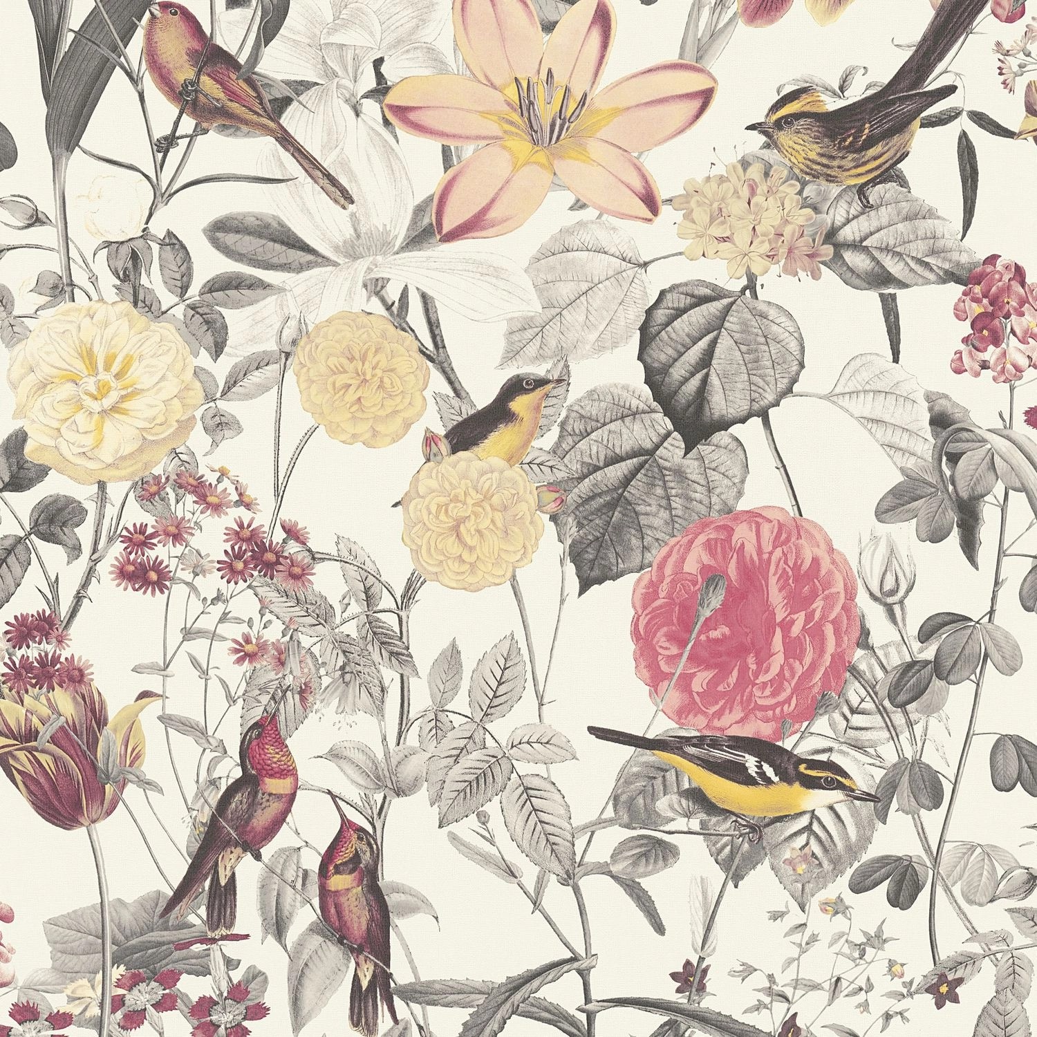 PROFHOME 372761-GU Blumen Tapete Floral Matt Rot Gelb Grau 0,53 m x 10,05 m günstig online kaufen