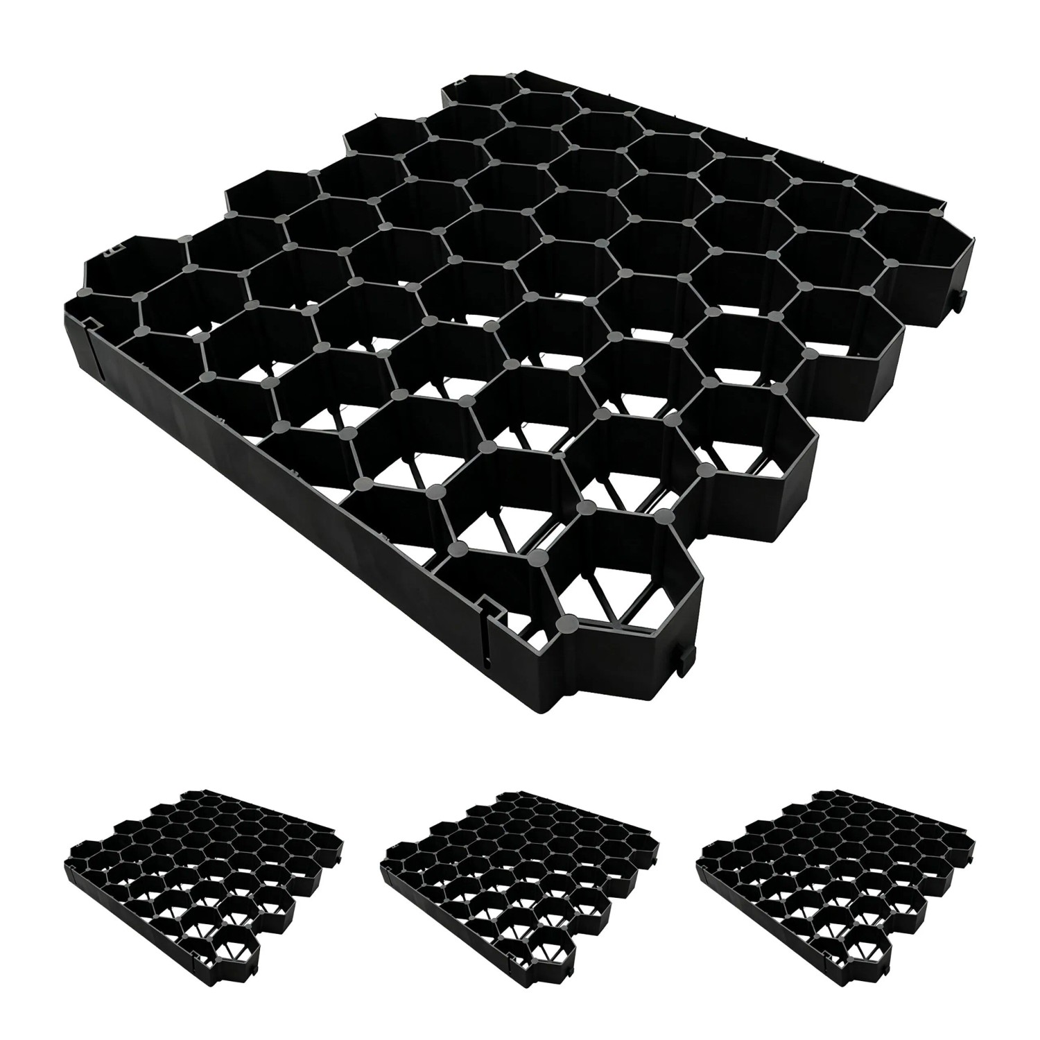 Relaxdays Rasengitter Set Kunststoff Schwarz Befahrbar 50 cm x 50 cm x 4 cm