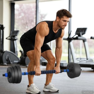 Mann trainiert mit vidaXL 4-in-1 Hantelset (20kg) im Fitnessstudio. Ideal für Krafttraining und Fitness.