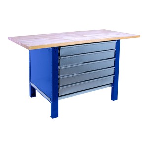PROREGAL Werkbank BUFFALO WOOD Mit 5x Schublade HxBxT 86,5x150x75cm Traglast 1000kg Blau