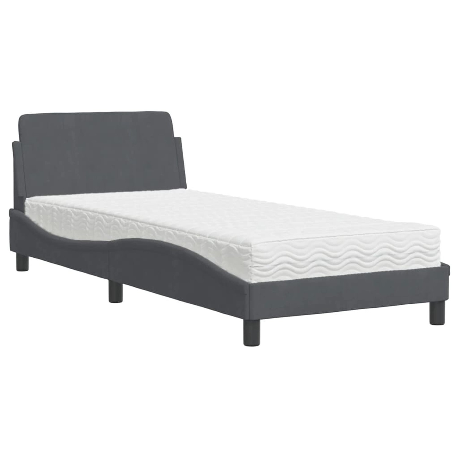 vidaXL Bett mit Matratze Dunkelgrau 90x200 cm Samt Modell 12008004