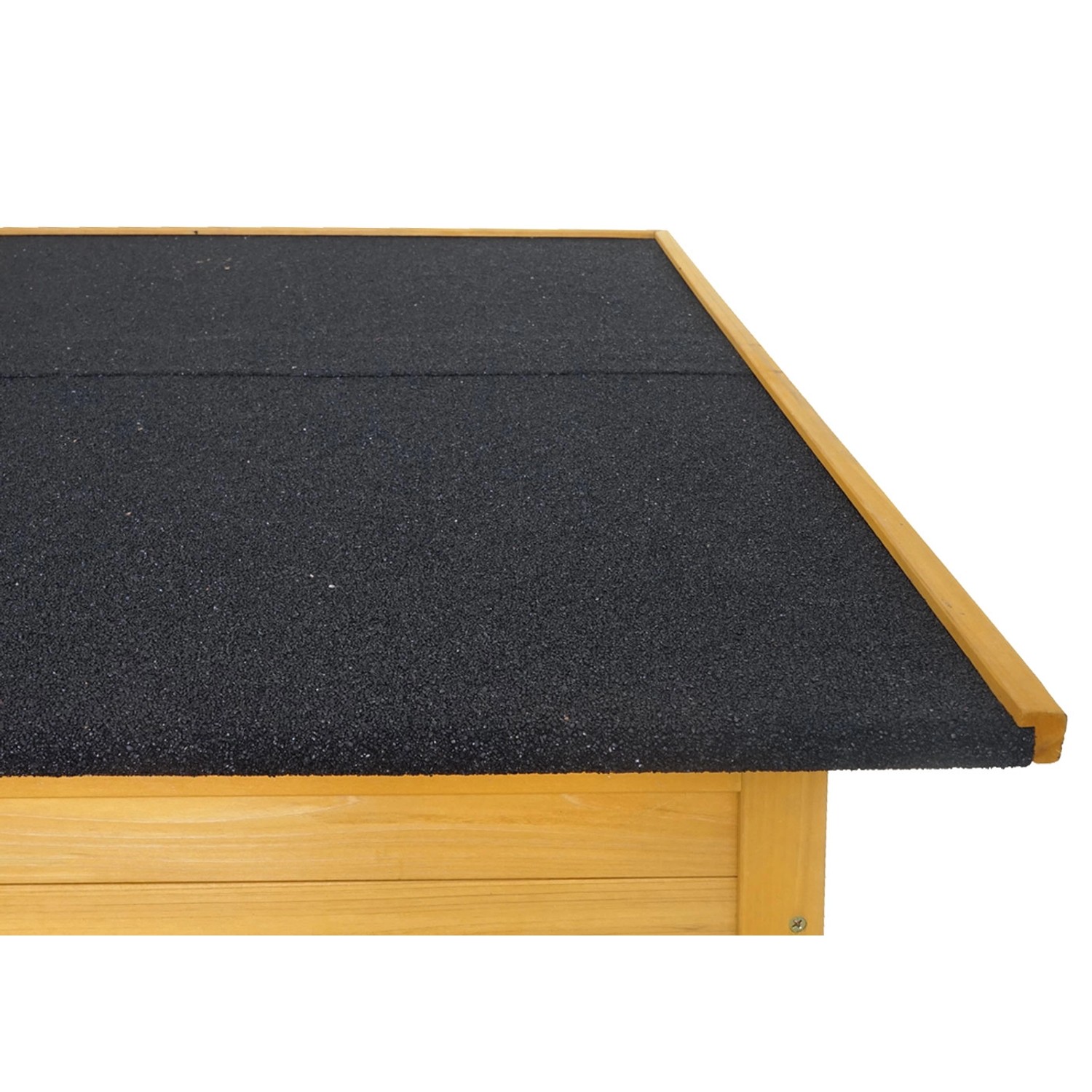 Detailaufnahme des Daches der braunen MCW Fahrradgarage aus Holz mit schwarzer Dachfolie.