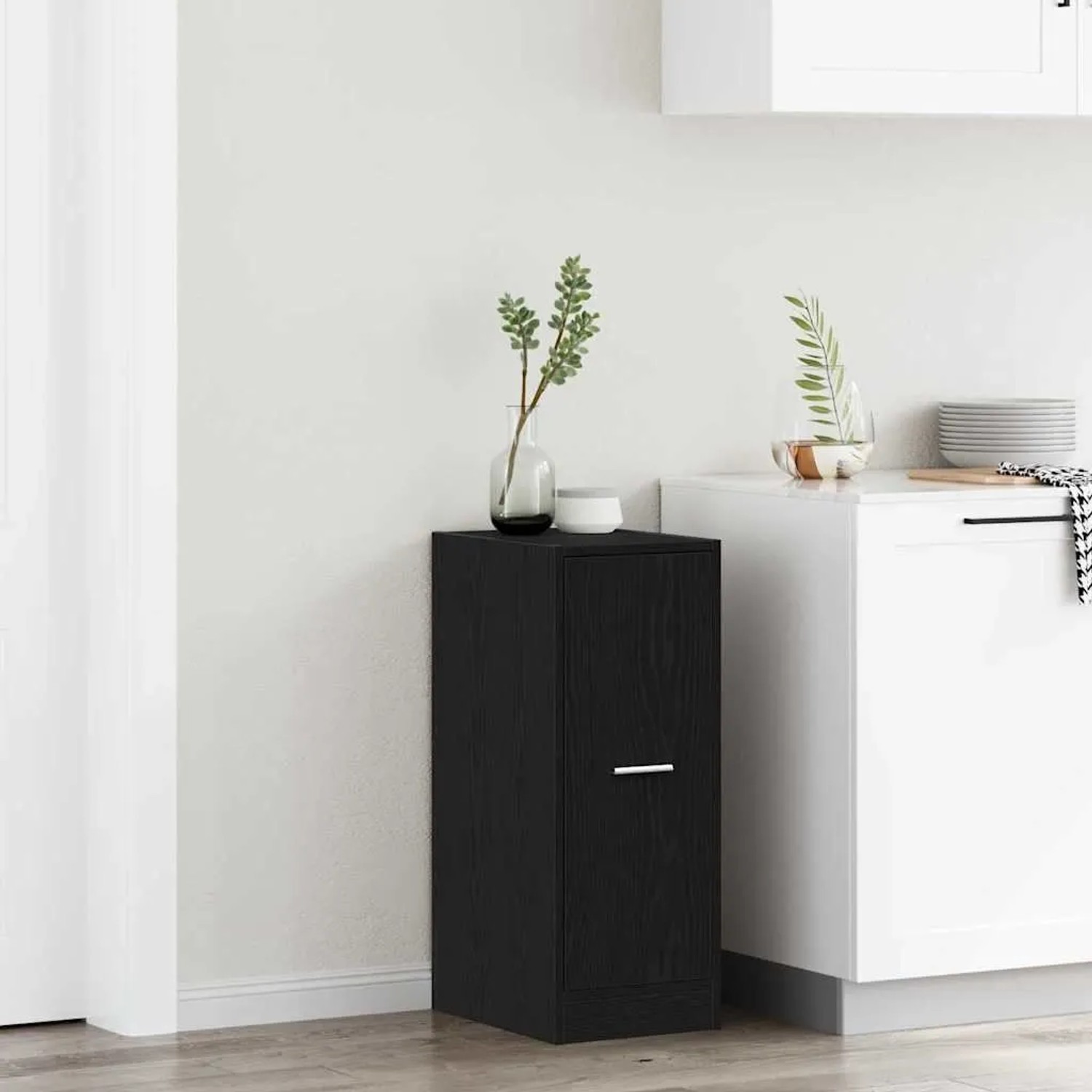 vidaXL Apothekerschrank in Schwarz Eiche, Holzwerkstoff, 30x41x77,5 cm. Wohnzimmerschrank mit Tür.
