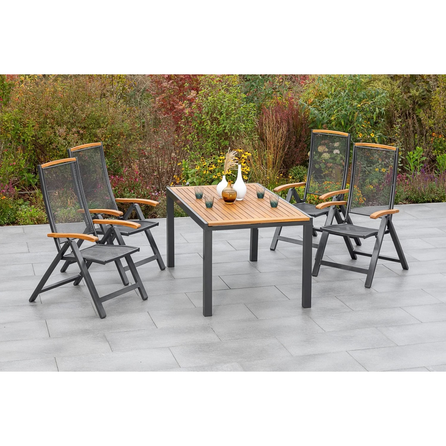 Merxx Gartenmöbelset Tilos 5-tlg. inkl. Klappsessel u. Ausziehtisch