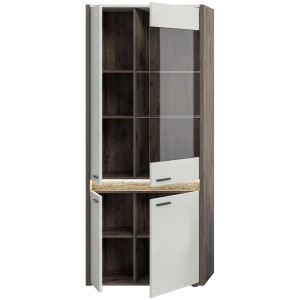 Ebuy24 Falcona Vitrinenschrank, hellgrau, mit 4 Türen und LED-Beleuchtung.