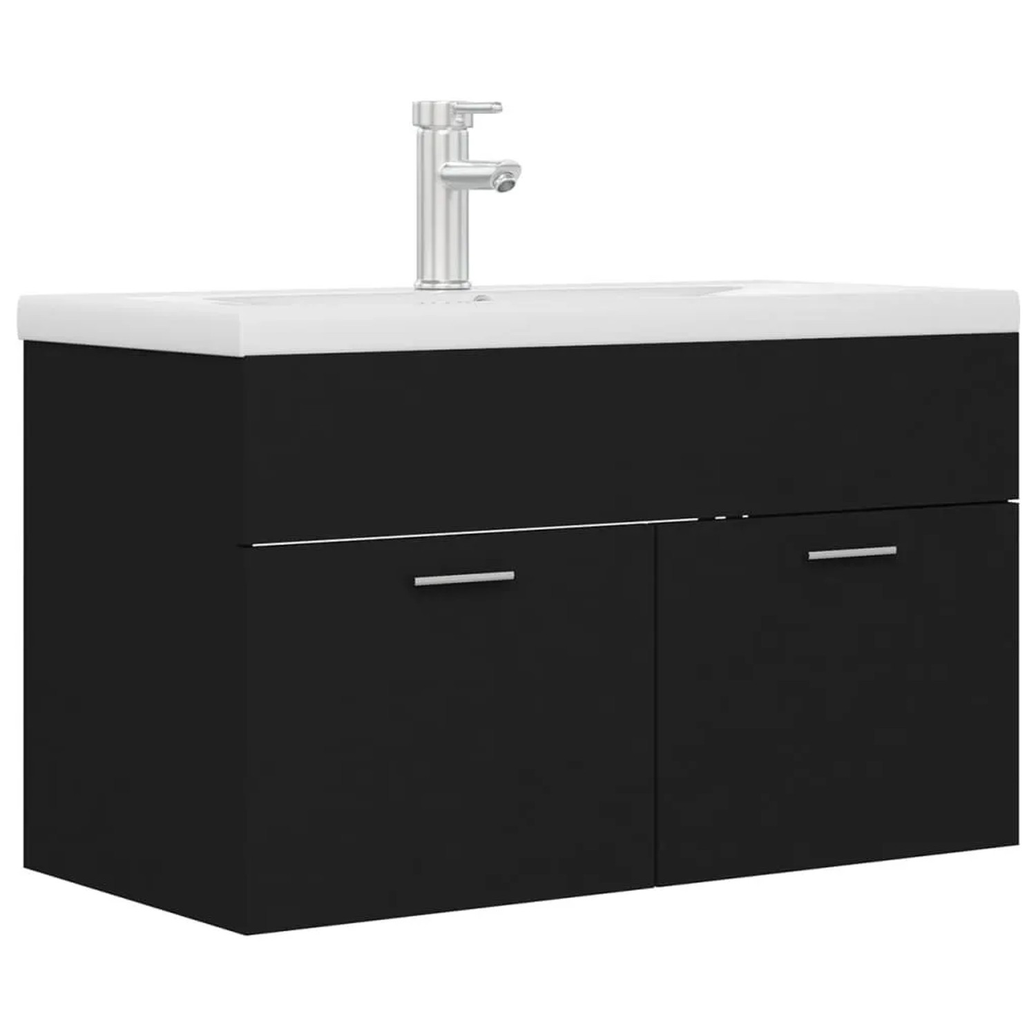 vidaXL Waschbeckenunterschrank mit Einbaubecken Schwarz Holzwerkstoff 3071280