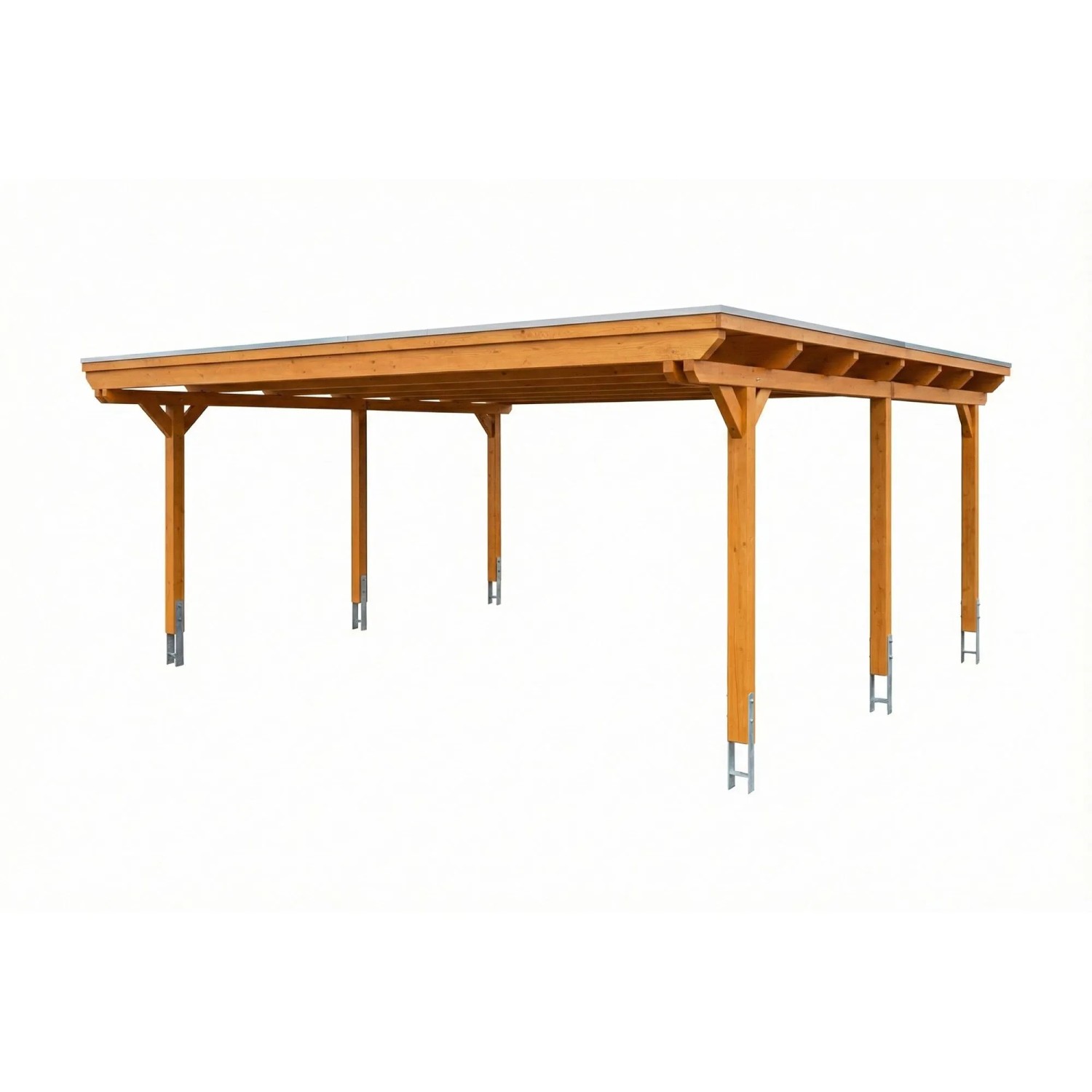 Skan Holz Carport Emsland Stahl-Dachplatten 609 cm x 604 cm Eiche Hell