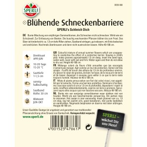 Sperli Blumenmischung 'Blühende Schneckenbarriere': Saatgutpackung für einen bunten, schneckenabweisenden Blumengarten.