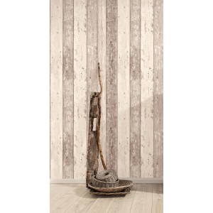Beige Vliestapete im Holz-Look Surfing & Sailing mit maritimen Designelementen.