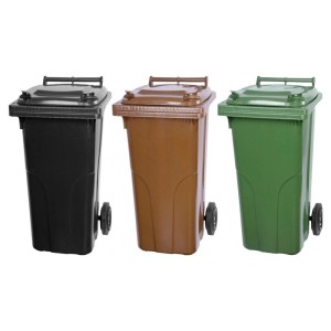 PROREGAL Mülltonnen SuperSparSet: 3x 120L Tonnen in Grau, Braun und Grün.