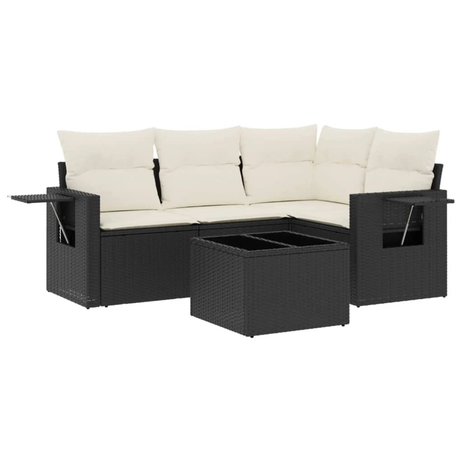 vidaXL 5-Tlg Garten-Sofagarnitur mit Kissen Schwarz Poly Rattan 3220115 günstig online kaufen
