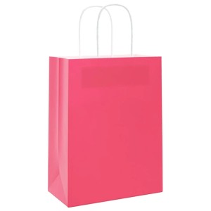 Rosa Papiertragetasche mit weißen Henkeln, 21x11x28 cm, 50 Stück.