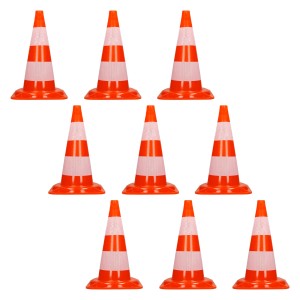 9 orange-weiße Verkehrskegel (47cm) mit Reflektorstreifen für Pannenhilfe & Sicherheit.