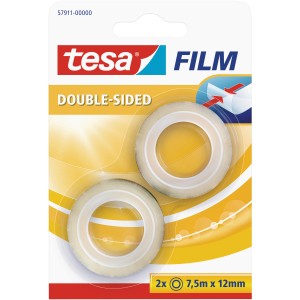 Tesa Film doppelseitig, 2 Rollen transparentes Klebeband, je 7,5 m x 12 mm.