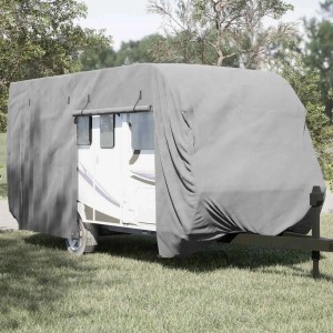 Graue vidaXL Schutzhülle für Wohnwagen, 670x250x220 cm, aus Vliesstoff. Allwetterschutz für Caravan.