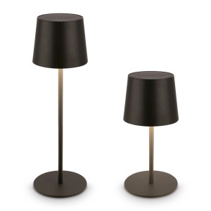 Zwei Brilo Akku-LED-Tischleuchten Bota, schwarz, Ø 11 cm. Dimmbar, mit Akku. Ideal als Tischbeleuchtung.