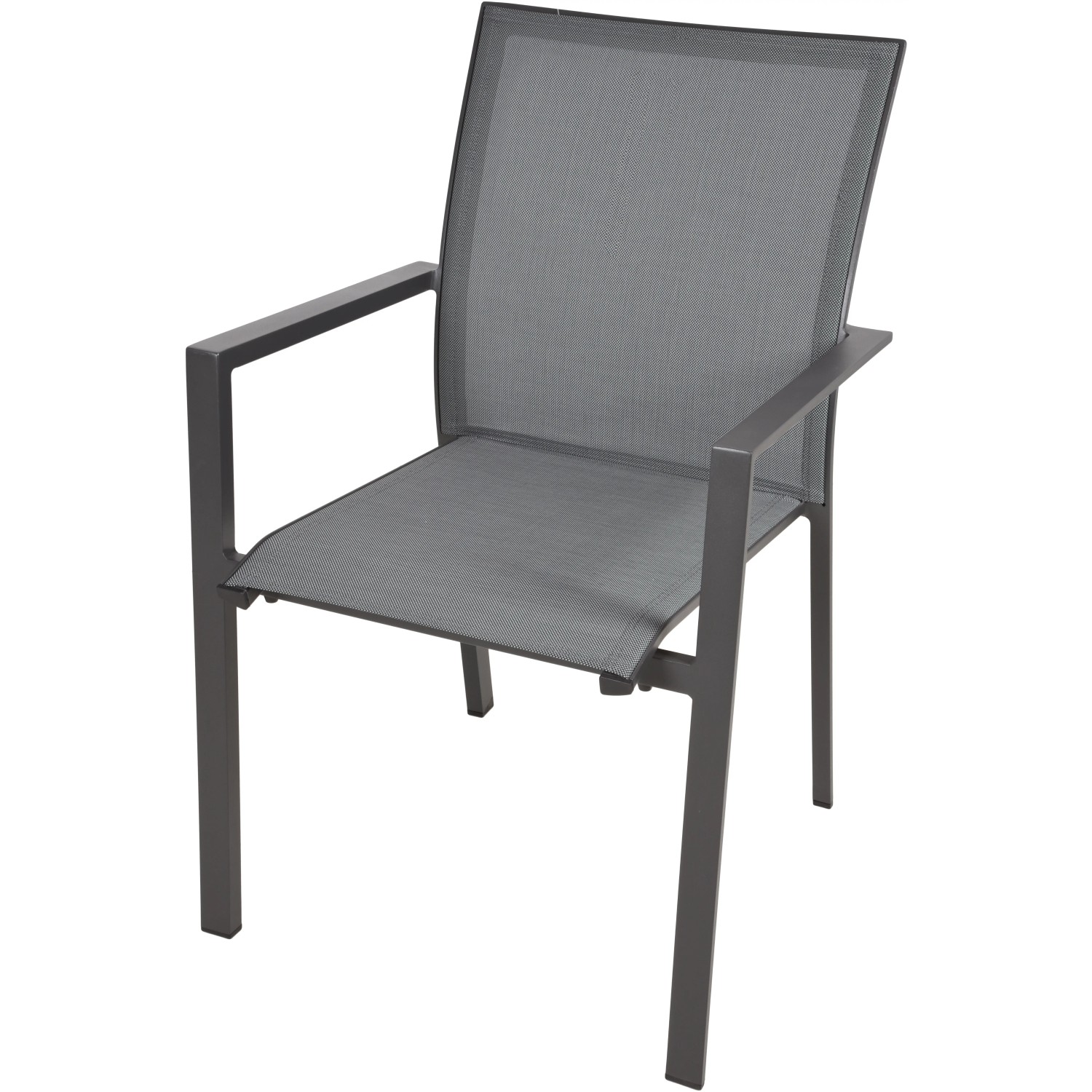Gartenmöbel Stuhl Rana, dunkelgraues Aluminiumgestell mit Textilbespannung.