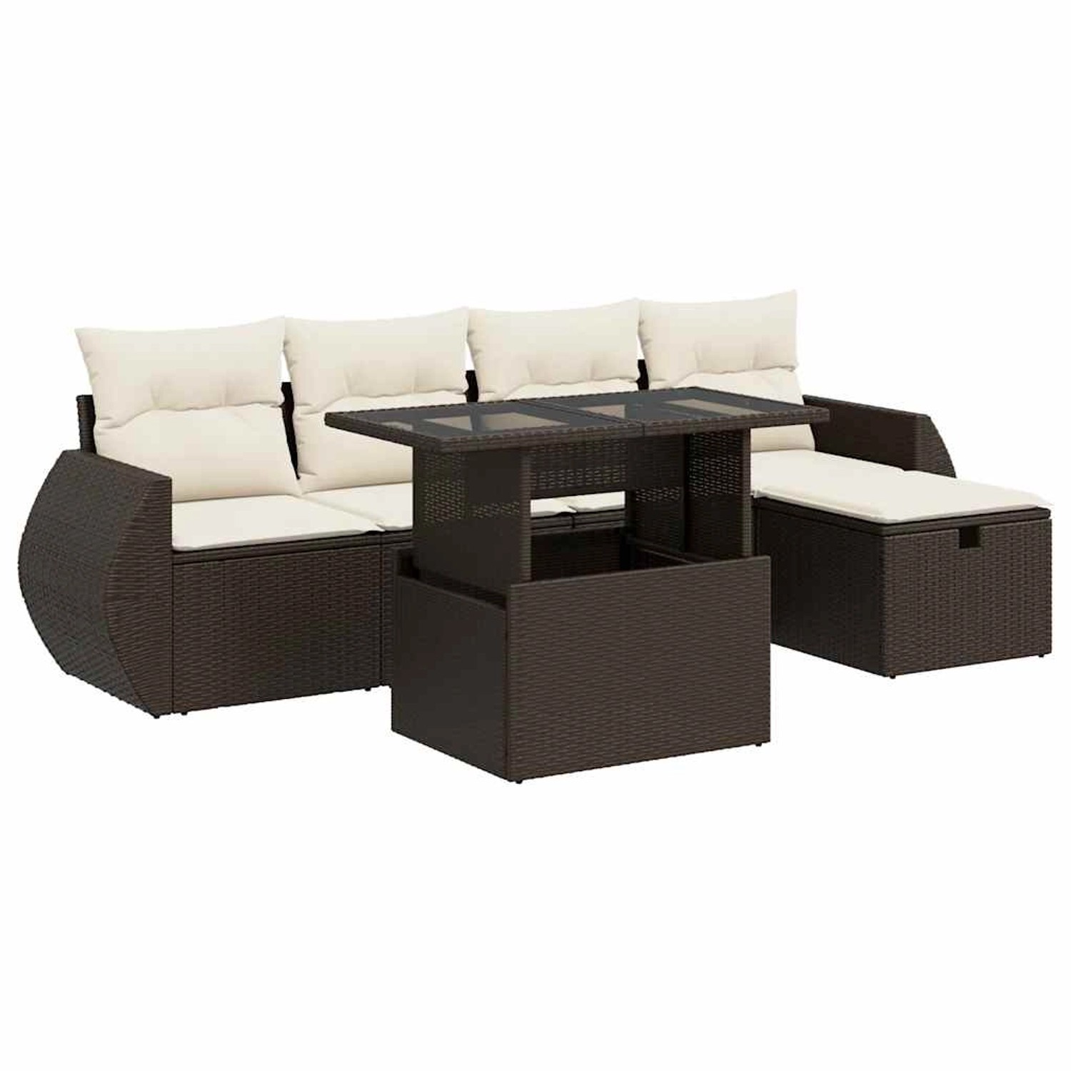 vidaXL 6-Tlg Garten-Sofagarnitur mit Kissen Braun Poly Rattan 3327893
