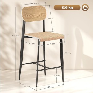 HOMCOM Barhocker, Naturholz-Sitz, schwarzes Stahlgestell, 103 cm hoch, 120 kg Belastbarkeit. Industrieller Stil.
