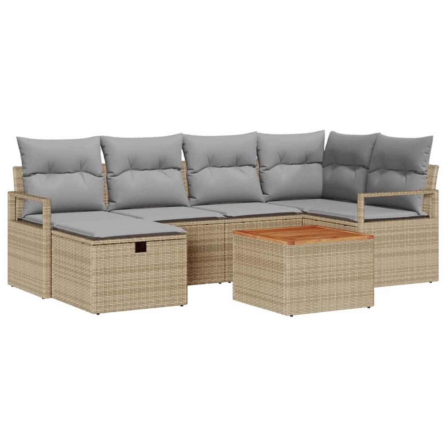 vidaXL Garten-Sofa-Set mit Kissen mit Speicher 7-Tlg Beige Poly Rattan 3359 günstig online kaufen