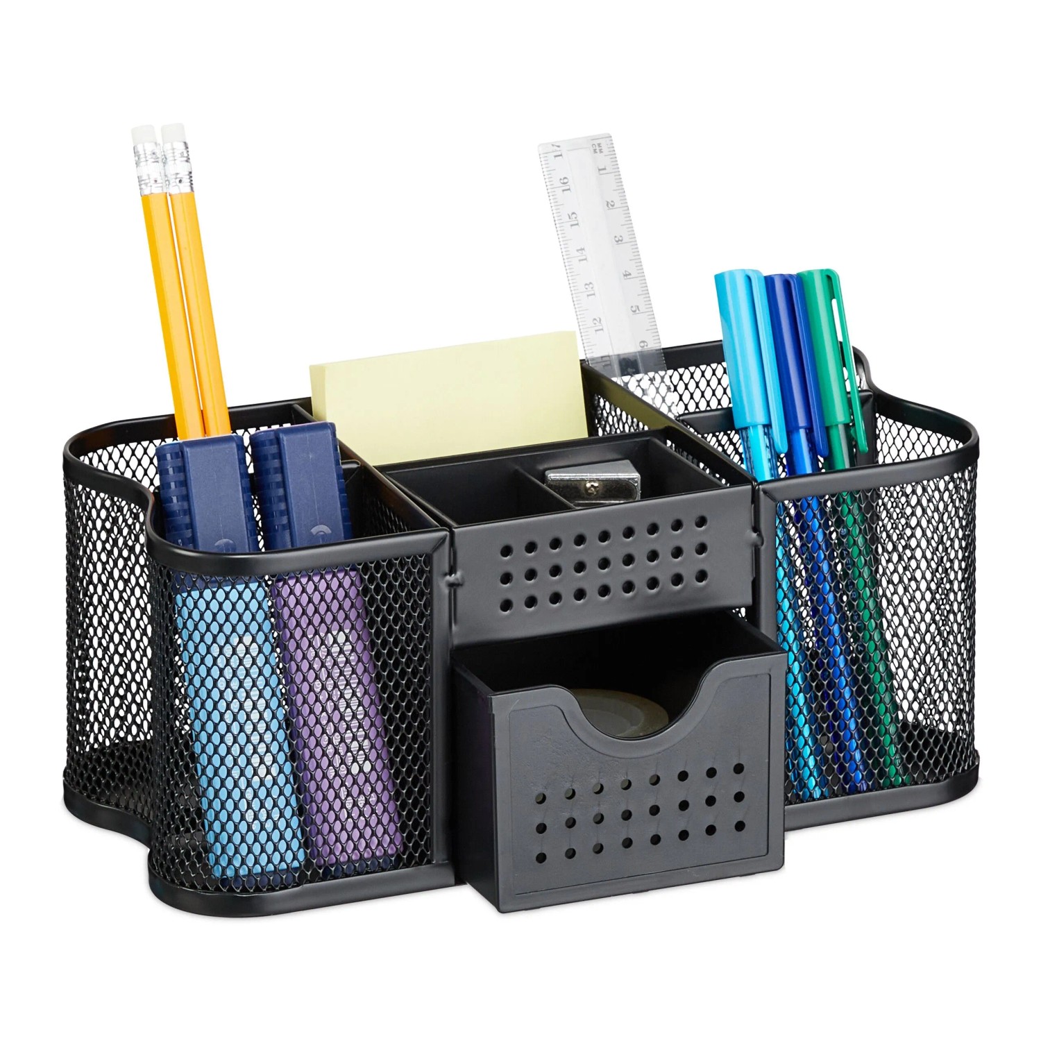 Relaxdays Schreibtisch Organizer Stahl und Kunststoff Schwarz 23,5 cm x 11,5 cm x 10 cm 0,6 kg