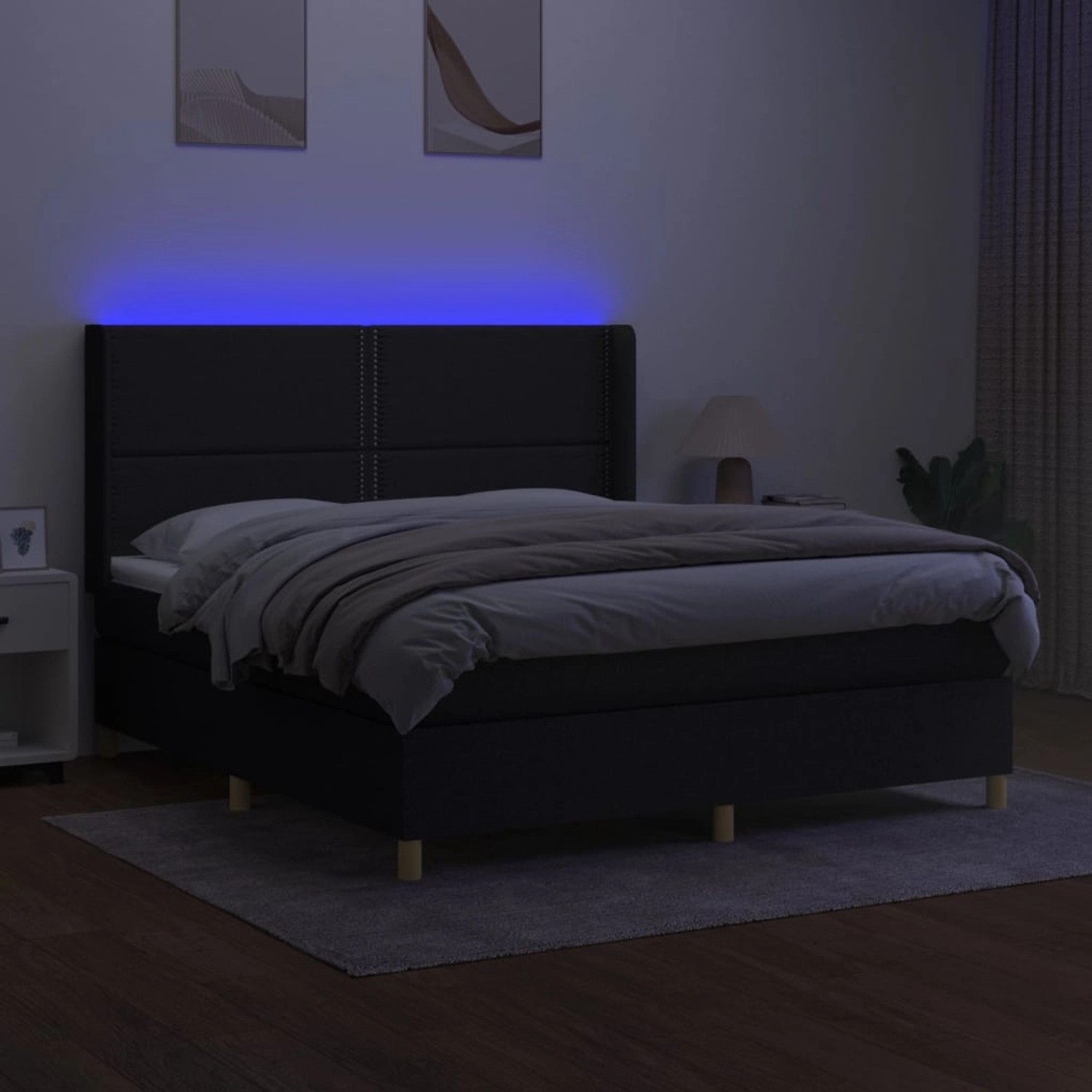 vidaXL Boxspringbett mit Matratze & LED Schwarz 160x200 cm Stoff 3138807 günstig online kaufen