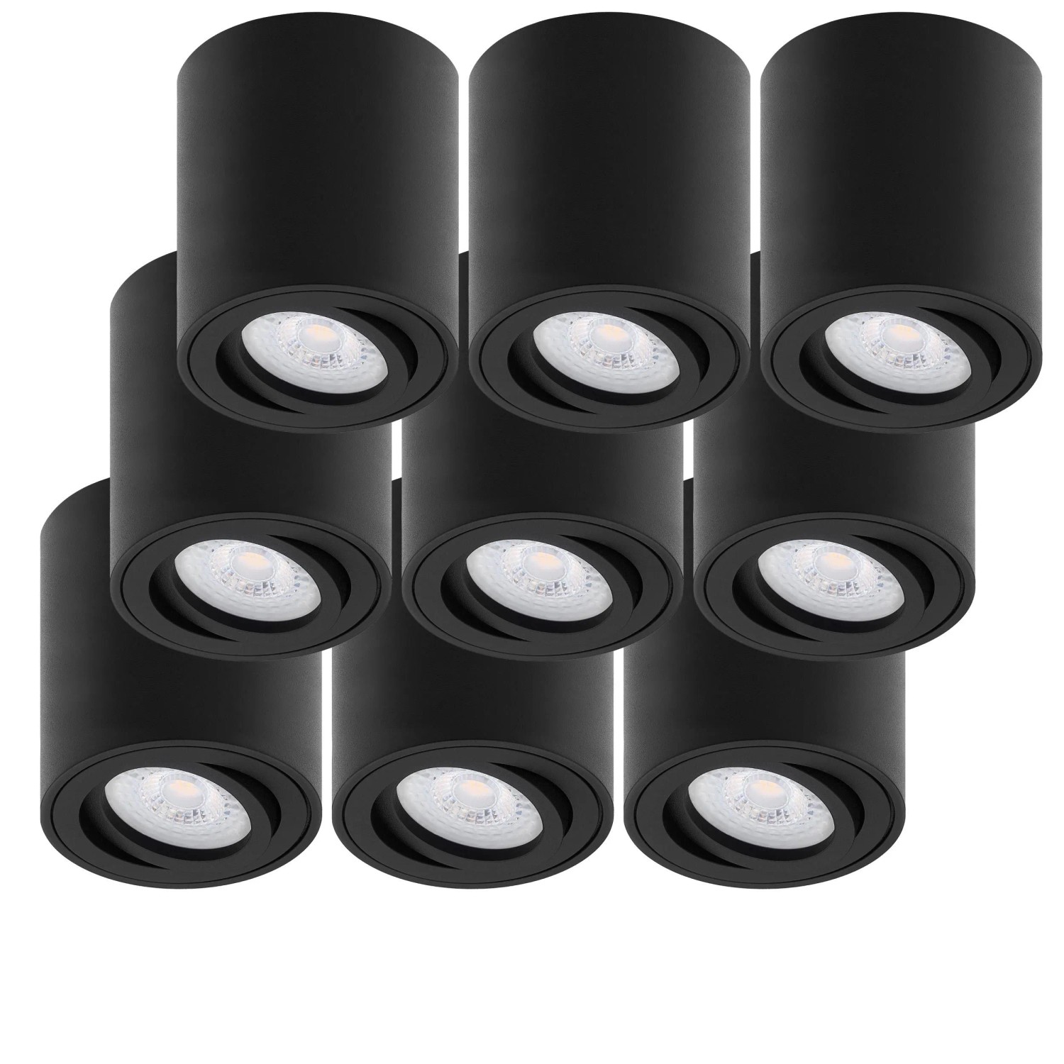 Oktaplex 9er Set Aluminium Aufbaustrahler Lile M Schwenkbar inkl. LED-Module Warmweiß 3000K 230V Schwarz