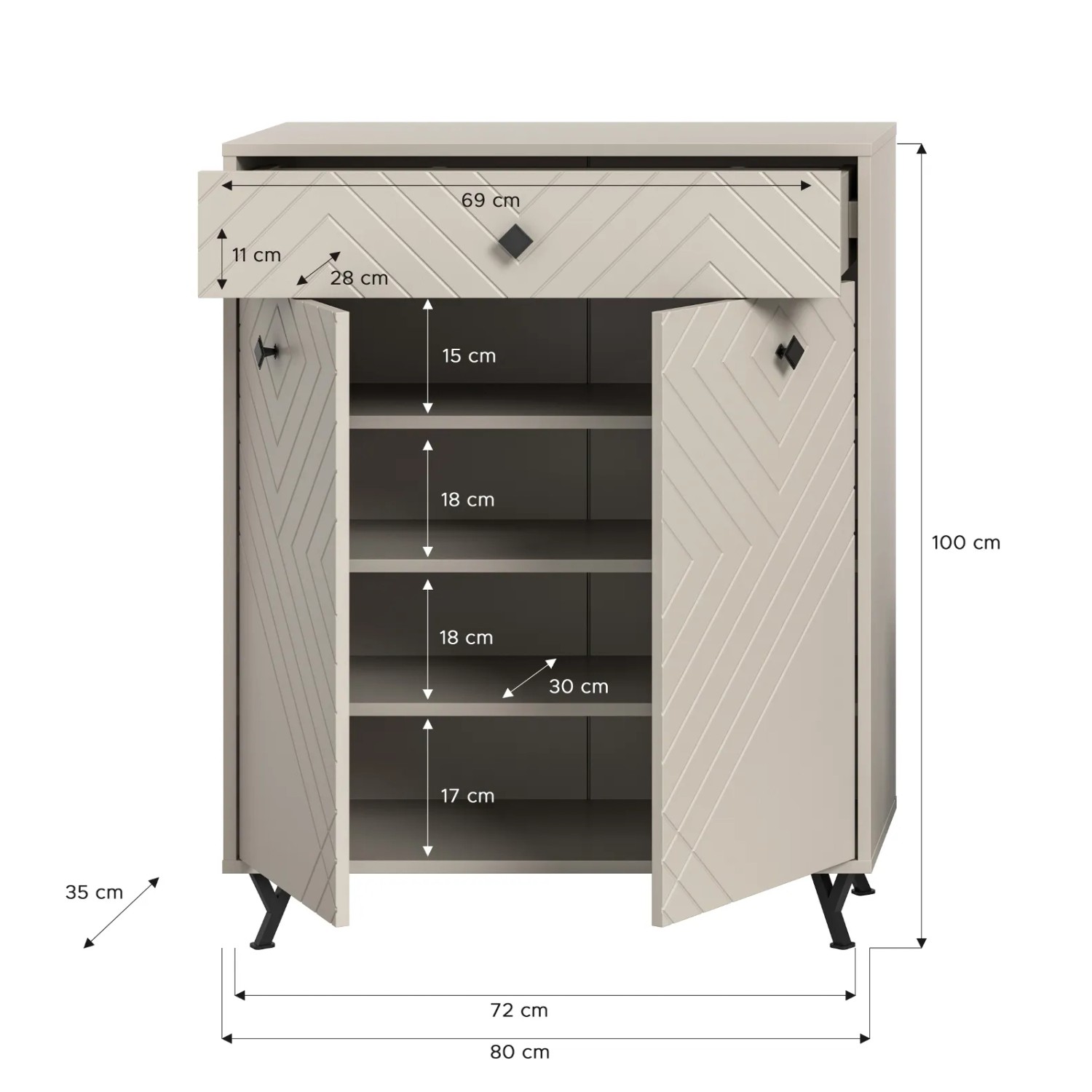 Inn.Furn Schuhschrank Sand 80 cm mit Fräsungen Apunti_8