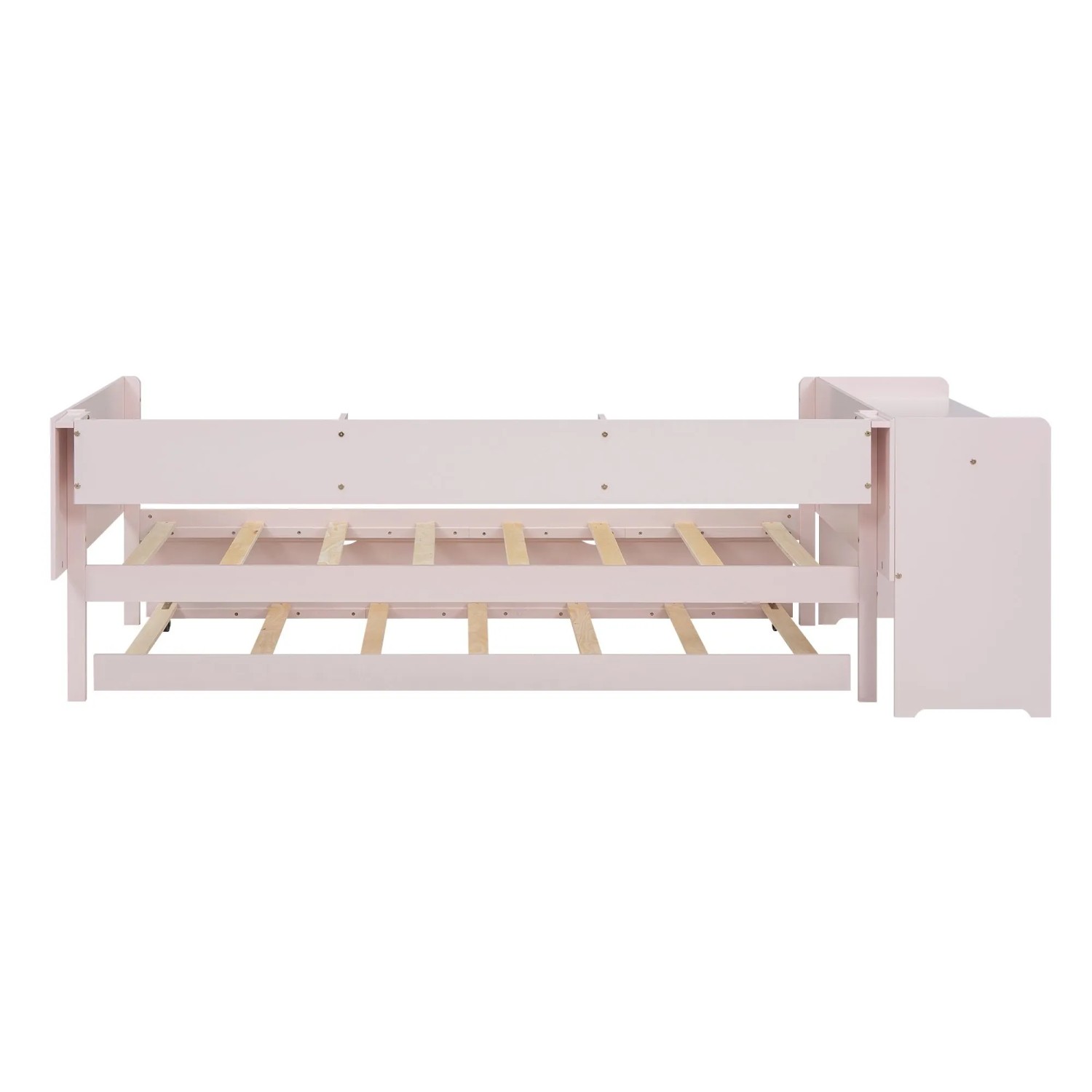 KOMHTOM 90 x 200 Cm  Flaches Bett  Mit Ausziehfunktion  Schreibtisch  Drei Regale An Der Seite Des Bettes  Rosa