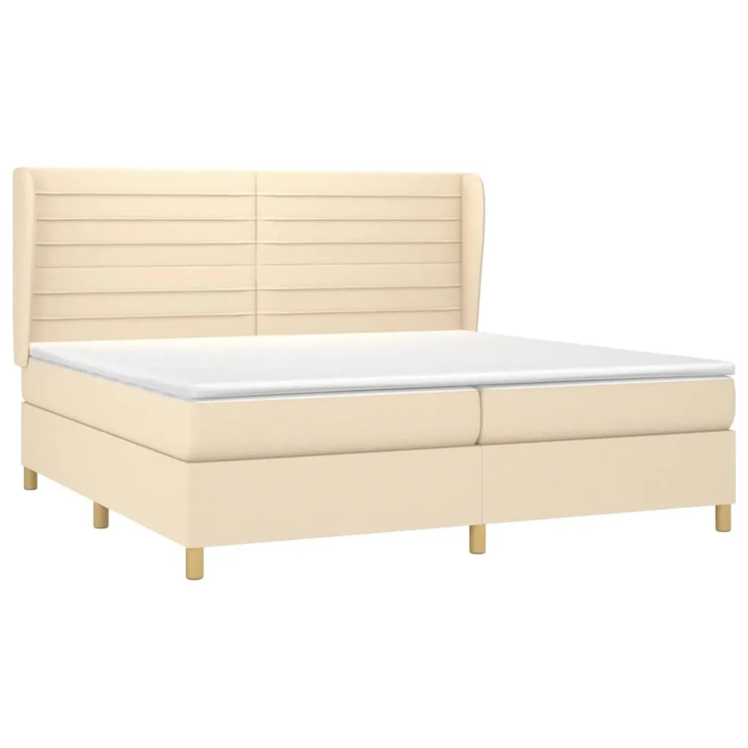 Cremefarbenes vidaXL Boxspringbett 200x200 cm mit Matratze und hohem Kopfteil.