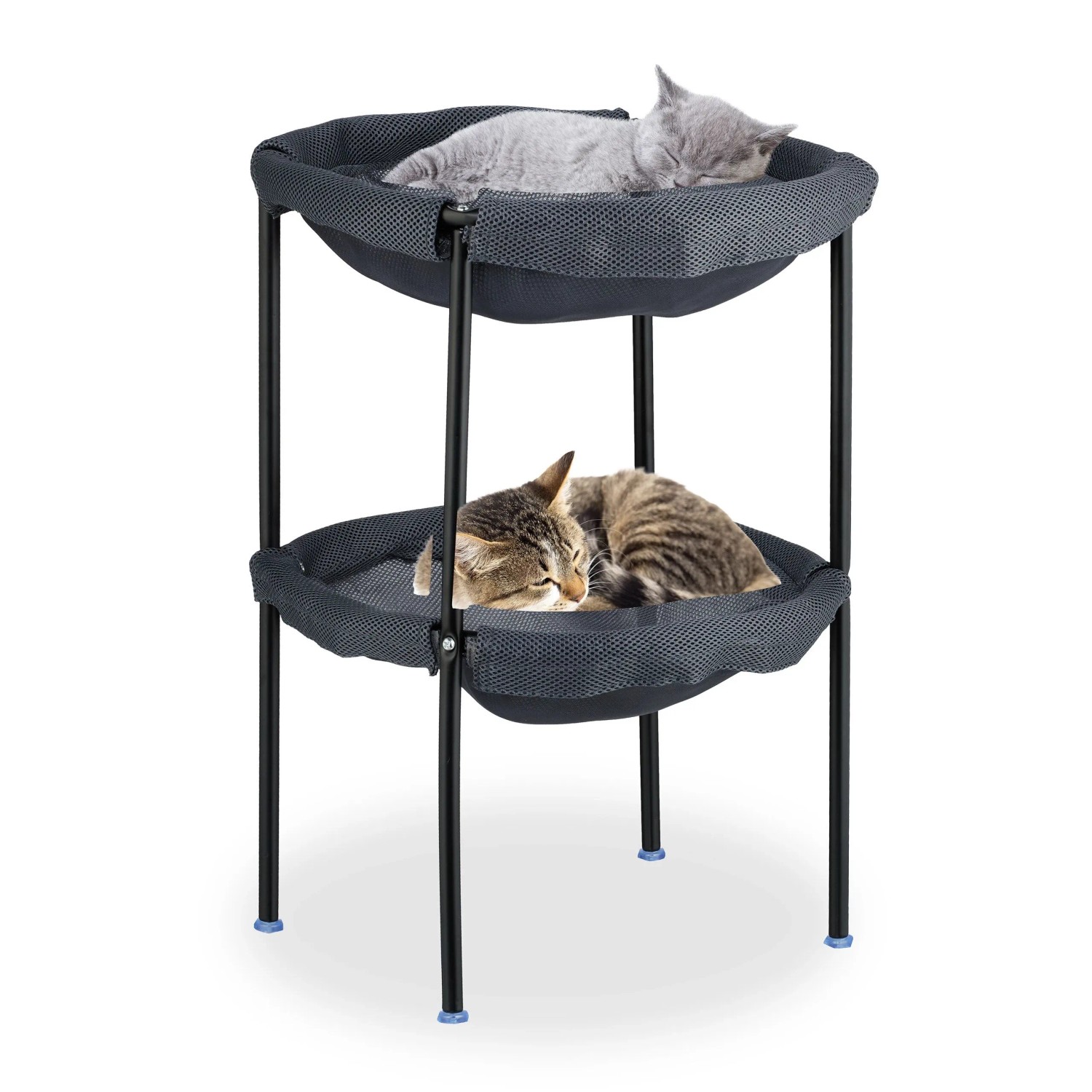 Relaxdays Katzenhängematte Stahl Grau Schwarz 2 Etagen 59 cm x 41 cm x 43 cm 1,5 kg
