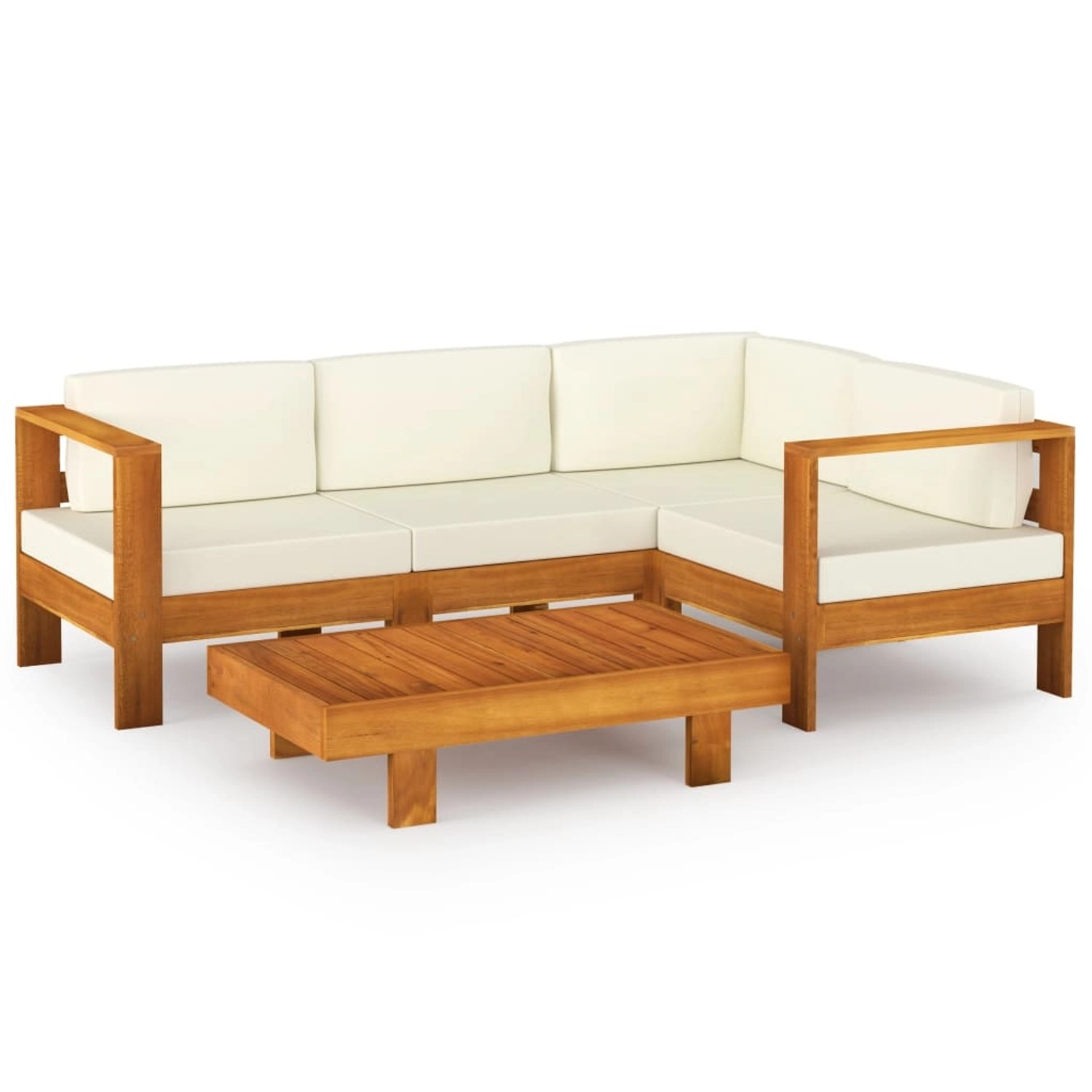 vidaXL 5-tlg Garten-Lounge-Set mit Creme Auflagen Massivholz Akazie