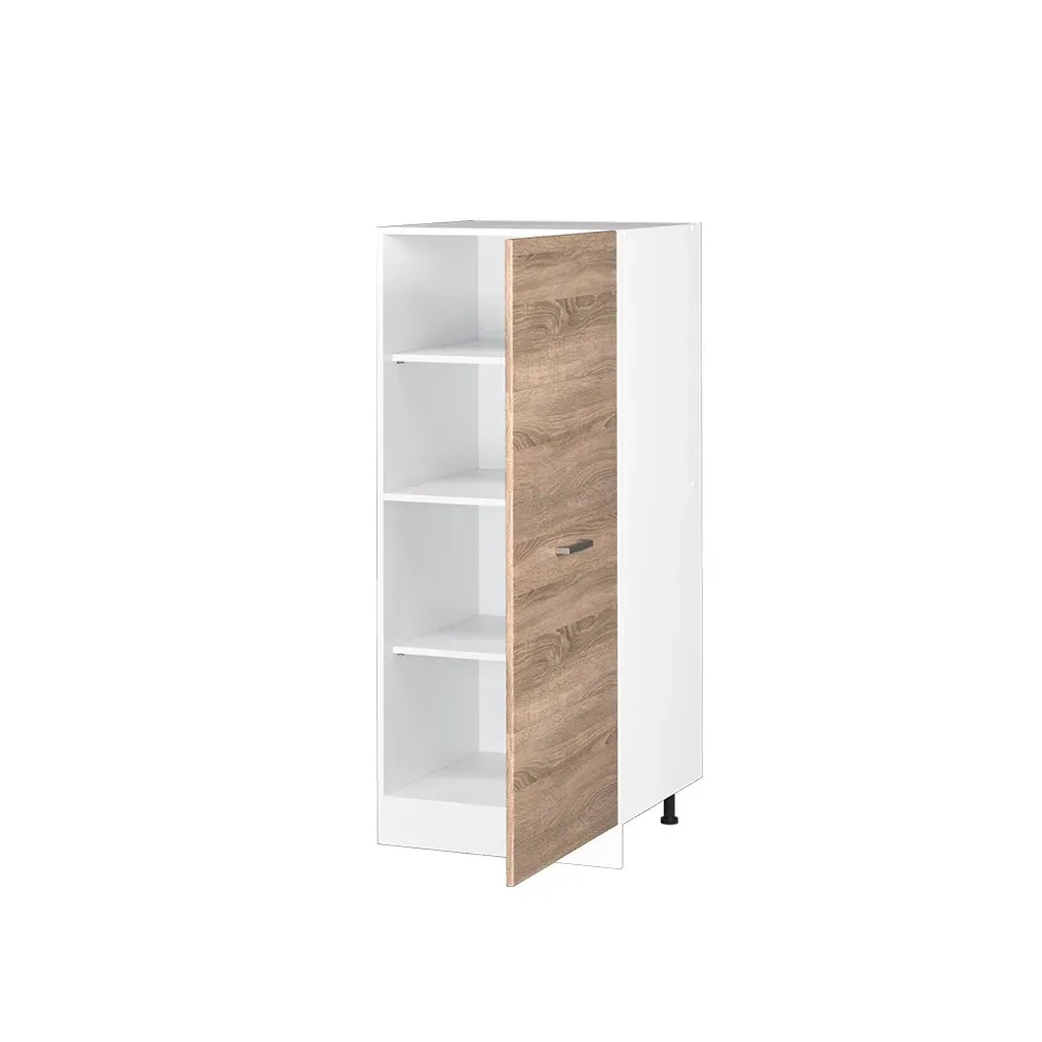 Vicco Hochschrank R-Line, Küchenkommode in Sonoma/Weiß, 60 cm breit. Küchenschrank mit offener Tür und Regalböden.